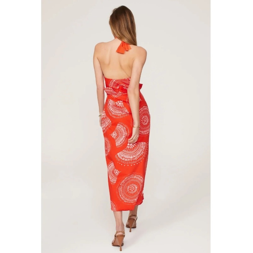 Andres Otalora Dress Womens 2 Red Orange Selva Mandala Halter Midi Sarong Resort - Picture 4 of 11